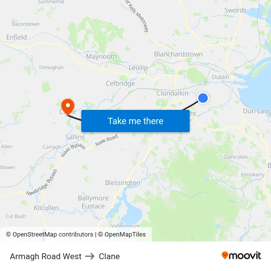 Armagh Road West to Clane map