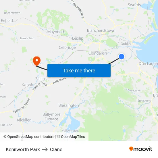 Kenilworth Park to Clane map