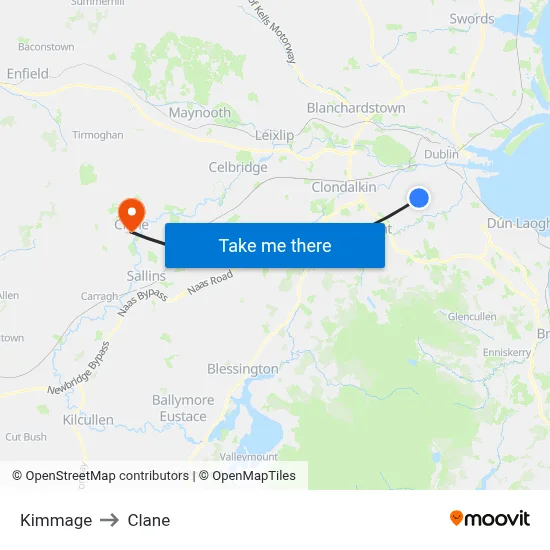 Kimmage to Clane map