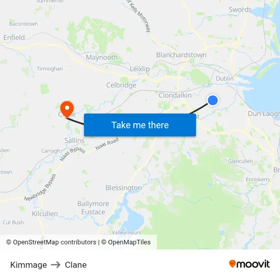 Kimmage to Clane map