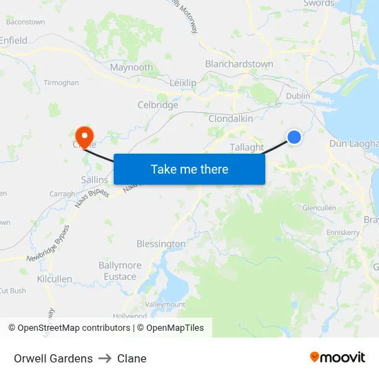 Orwell Gardens to Clane map