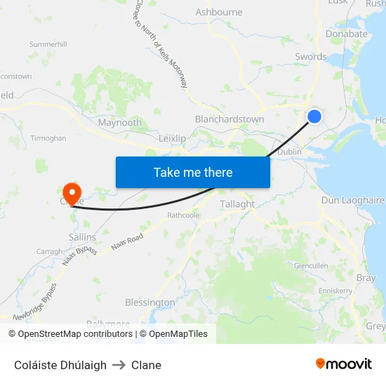 Coláiste Dhúlaigh to Clane map