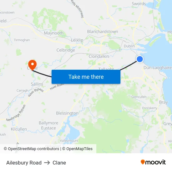 Ailesbury Road to Clane map