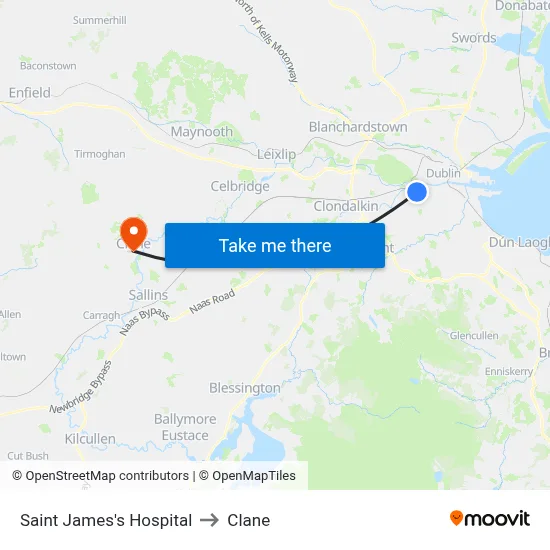 Saint James's Hospital to Clane map