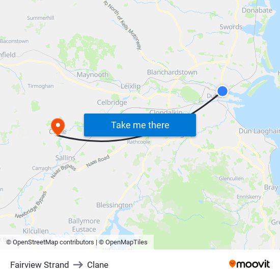 Fairview Strand to Clane map