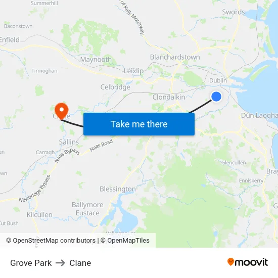 Grove Park to Clane map