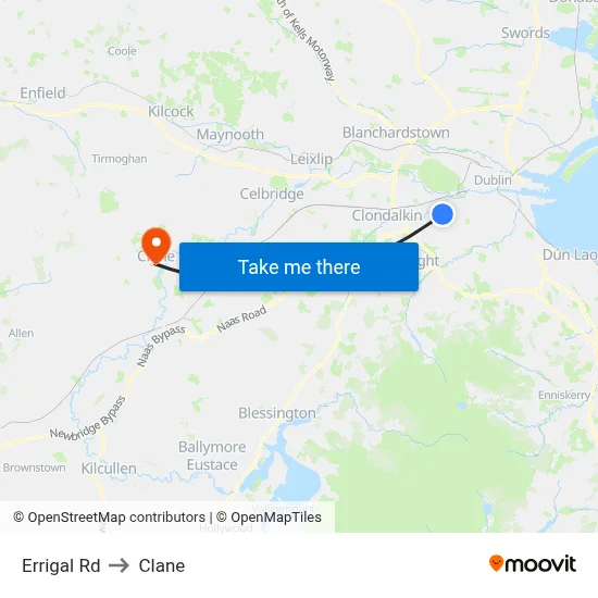 Errigal Rd to Clane map