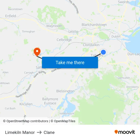 Limekiln Manor to Clane map