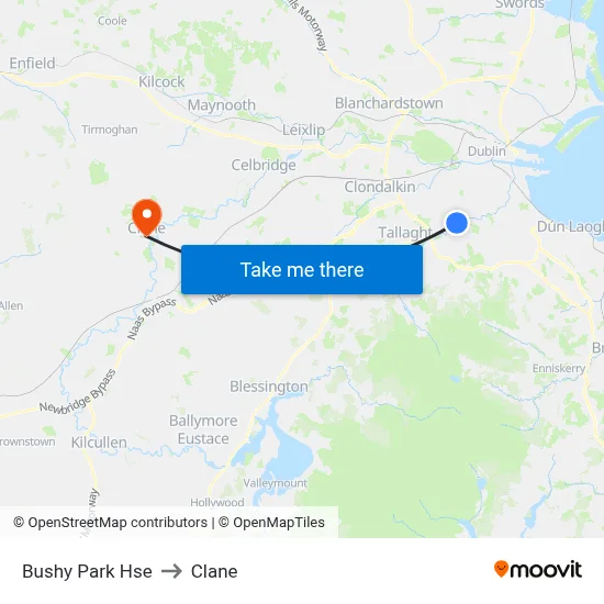Bushy Park Hse to Clane map
