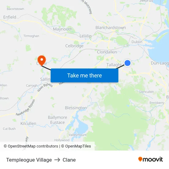 Templeogue Village to Clane map
