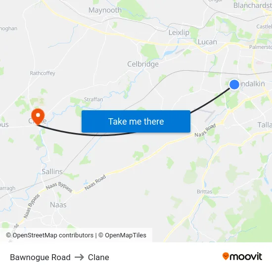Bawnogue Road to Clane map