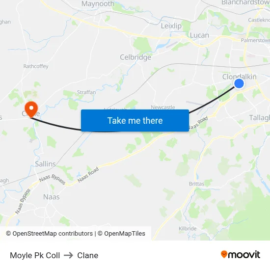 Moyle Pk Coll to Clane map