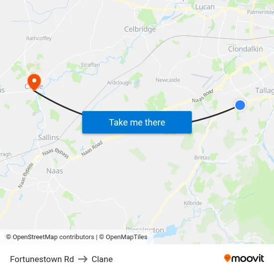 Fortunestown Rd to Clane map