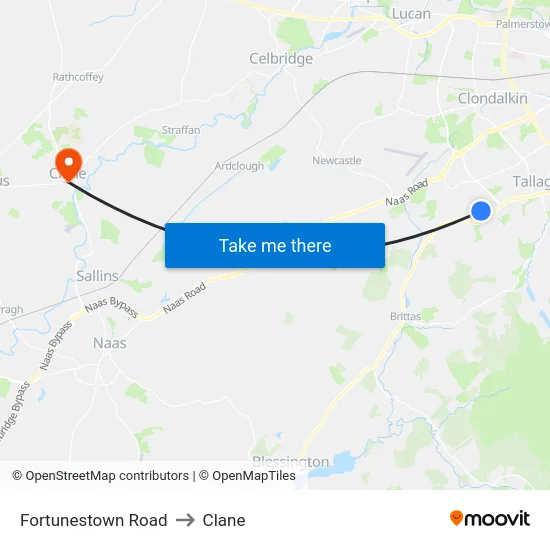 Fortunestown Road to Clane map