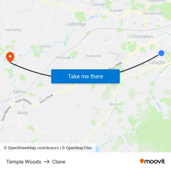 Temple Woods to Clane map