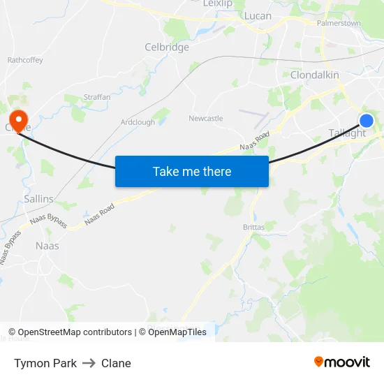 Tymon Park to Clane map
