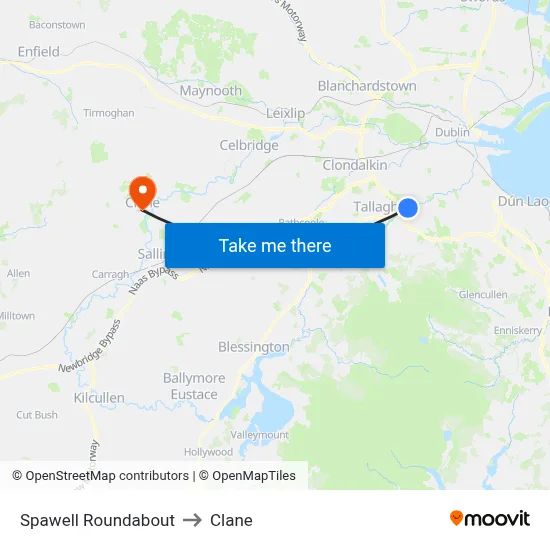 Spawell Roundabout to Clane map