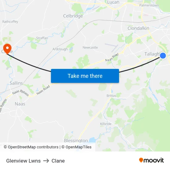 Glenview Lwns to Clane map