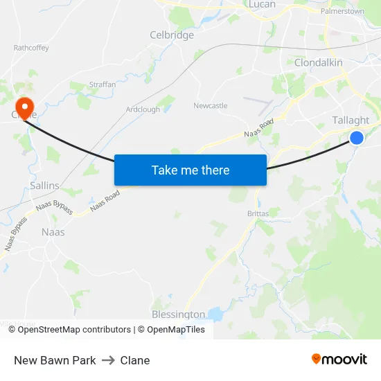 New Bawn Park to Clane map