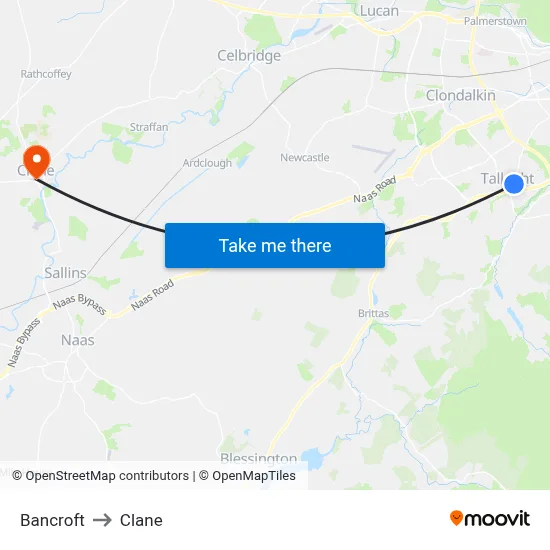 Bancroft to Clane map