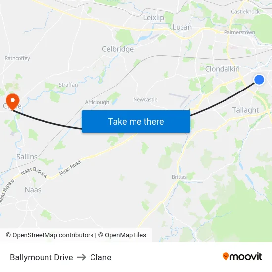 Ballymount Drive to Clane map