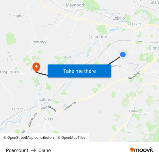 Peamount to Clane map