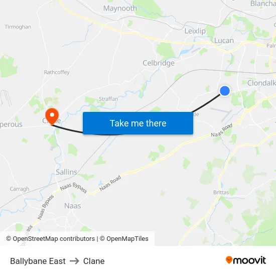 Ballybane East to Clane map