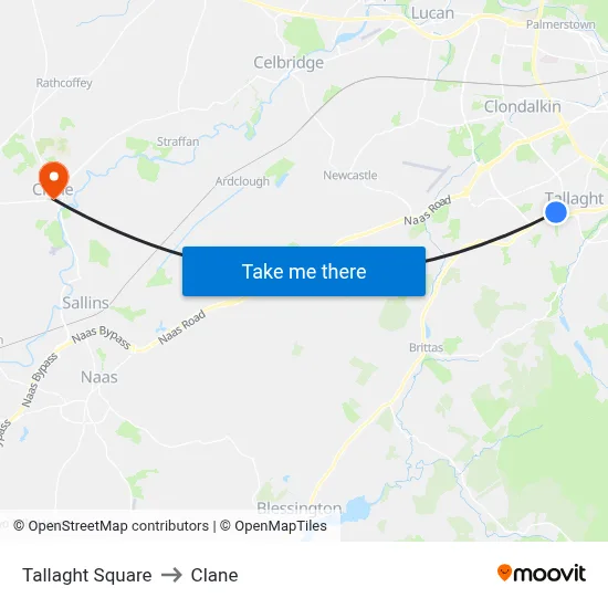 Tallaght Square to Clane map