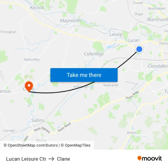 Lucan Leisure Ctr to Clane map