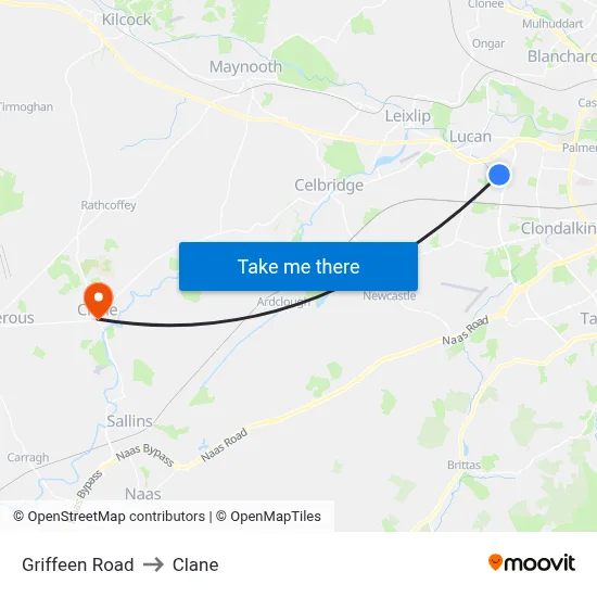 Griffeen Road to Clane map