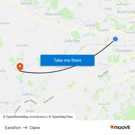 Earlsfort to Clane map
