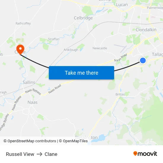 Russell View to Clane map