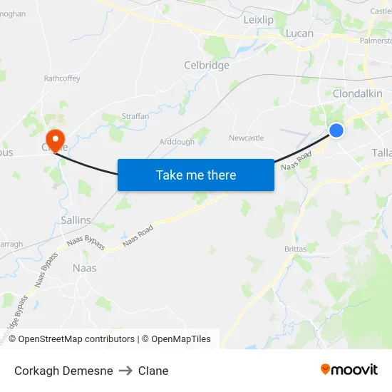 Corkagh Demesne to Clane map