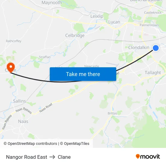Nangor Road East to Clane map