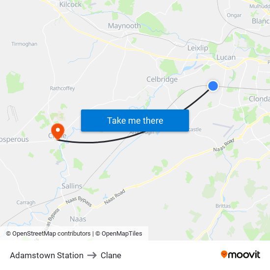 Adamstown Station to Clane map