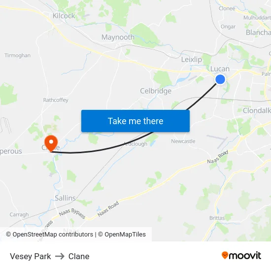 Vesey Park to Clane map