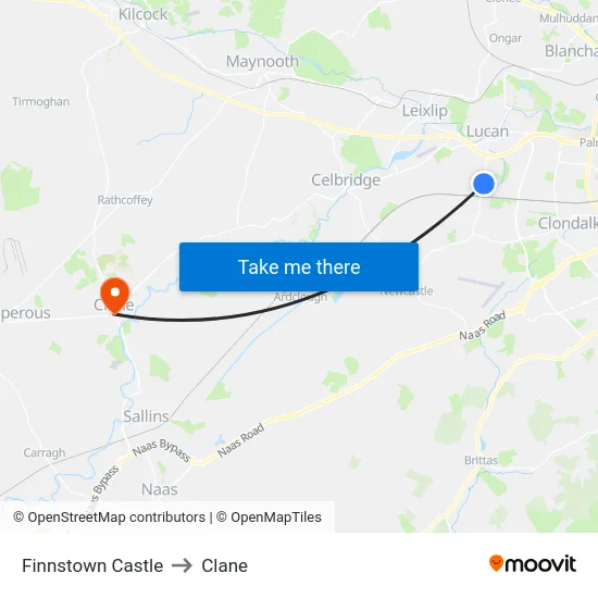 Finnstown Castle to Clane map