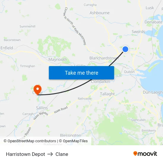Harristown Depot to Clane map