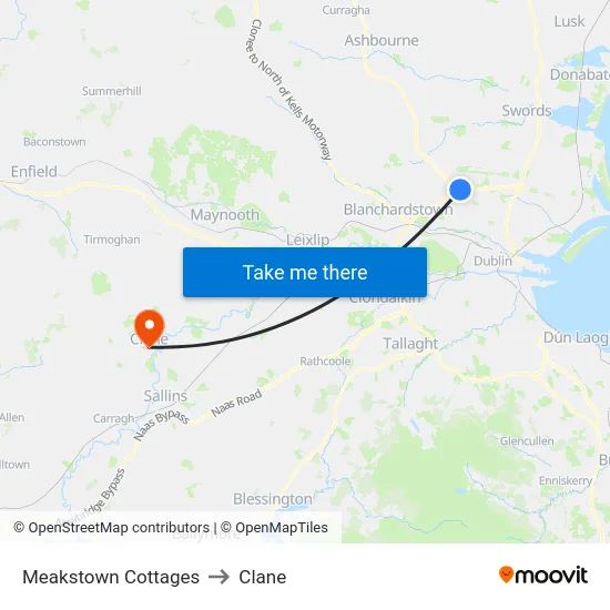 Meakstown Cottages to Clane map
