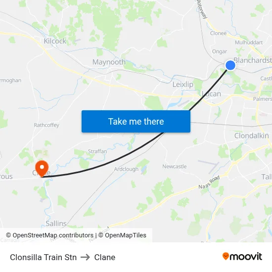 Clonsilla Train Stn to Clane map
