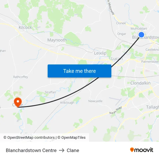Blanchardstown Centre to Clane map