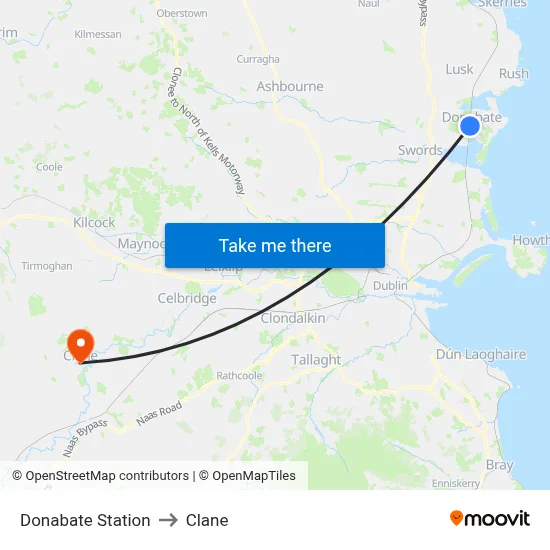 Donabate Station to Clane map