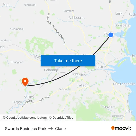 Swords Business Park to Clane map