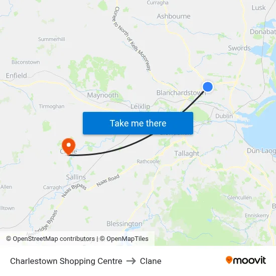 Charlestown Shopping Centre to Clane map