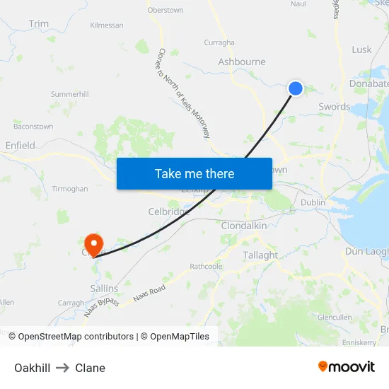 Oakhill to Clane map
