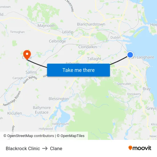 Blackrock Clinic to Clane map