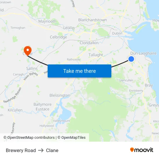 Brewery Road to Clane map