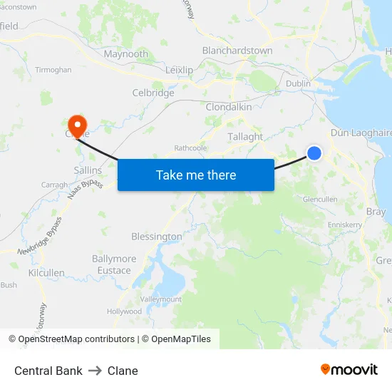 Central Bank to Clane map