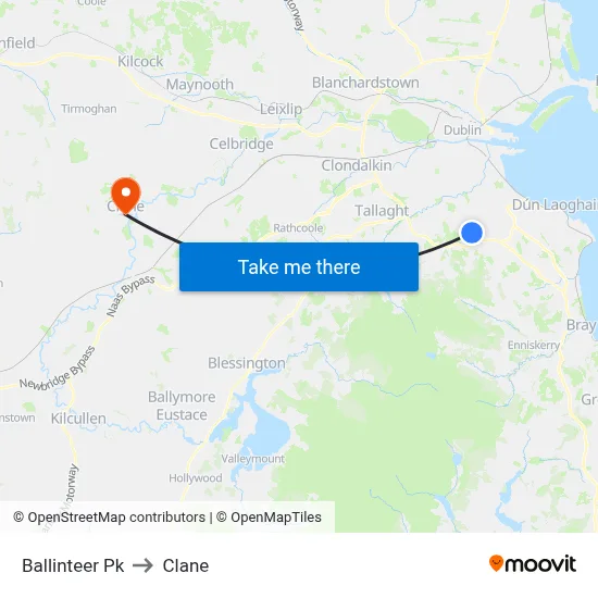 Ballinteer Pk to Clane map