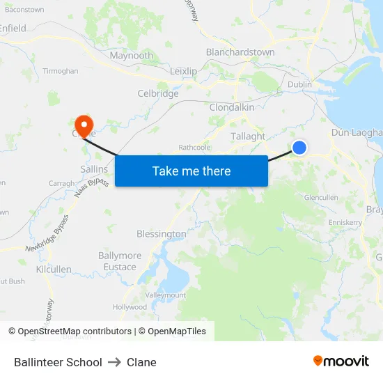Ballinteer School to Clane map